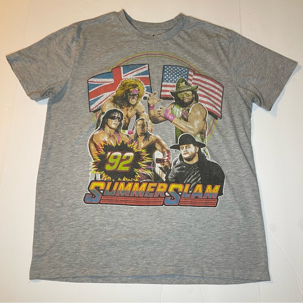 WWE Summerslam 1992 Graphic T-Shirt Gray Vintage Style Wrestling Tee Large